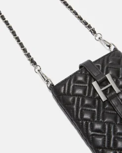 Black Quilted Mini Bag with Buckle and Chain Shoulder Strap