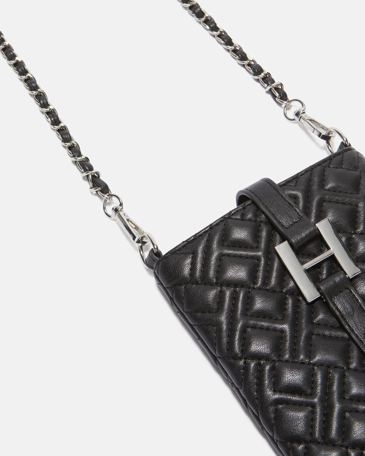 Black Quilted Mini Bag with Buckle and Chain Shoulder Strap