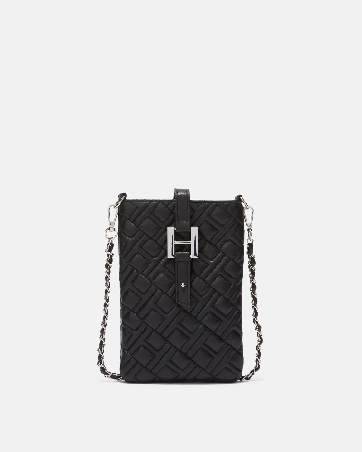 Black Quilted Mini Bag with Buckle and Chain Shoulder Strap