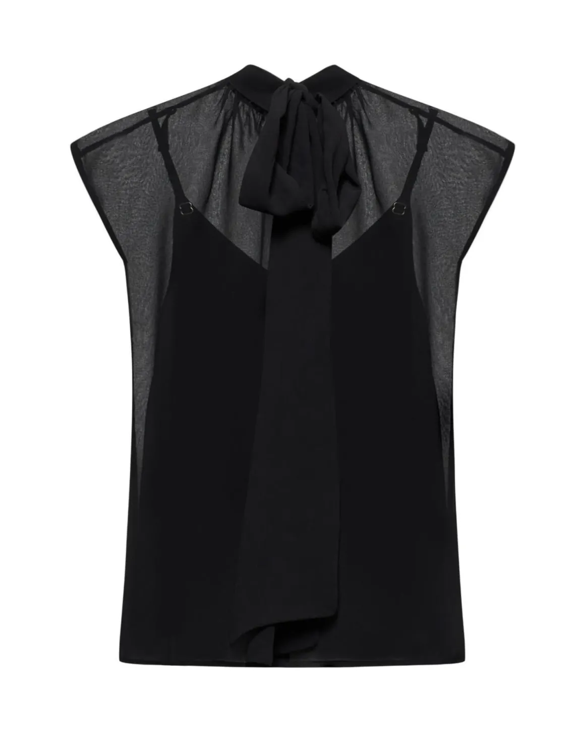 Black Top with Veiled Shoulders and Bow at the Neck