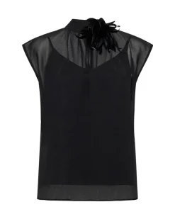Black Top with Veiled Shoulders and Bow at the Neck