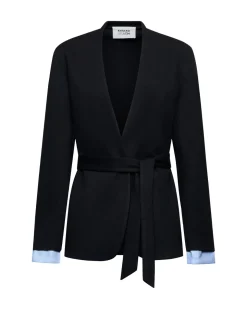 Blazer with belt and contrasting details