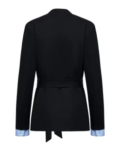 Blazer with belt and contrasting details