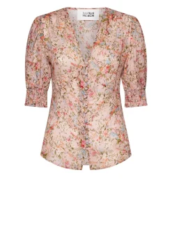 Blouse with floral print and crisscross design
