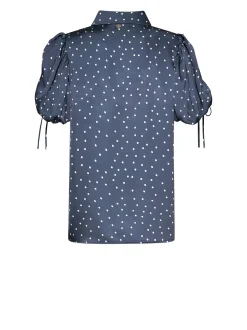 Blouse with micro-pattern and feminine details