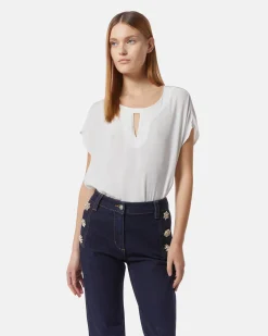 Blouse with teardrop opening