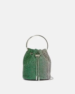 Bucket bag with rhinestones and handle