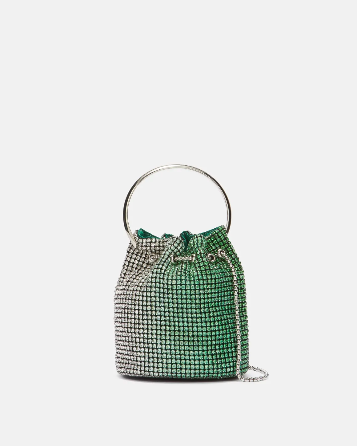 Bucket bag with rhinestones and handle