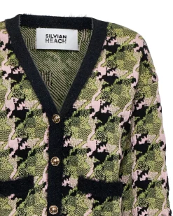 Cardigan with graphic design and decorative buttons