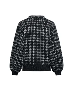 Cardigan with woven structure and voluminous sleeves
