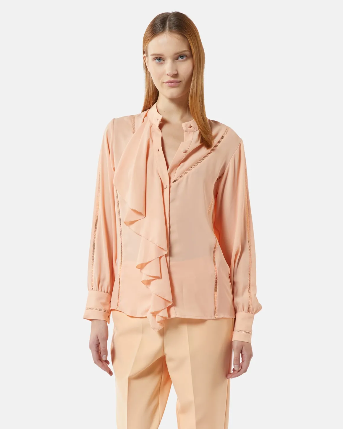 Chiffon blouse with flyats and perforated details