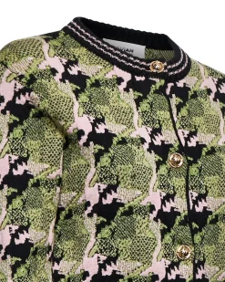 Crew neck cardigan with contrasting pattern