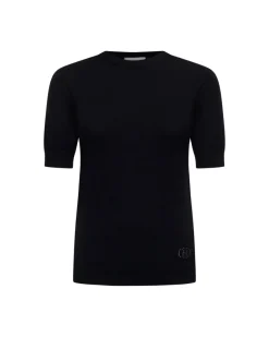 Crew neck sweater with short sleeves and logo