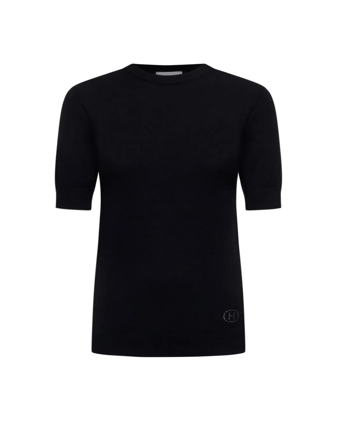 Crew neck sweater with short sleeves and logo