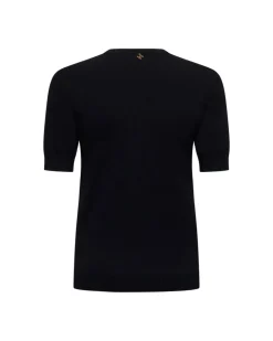 Crew neck sweater with short sleeves and logo