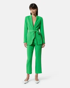 Cropped trousers with central fold