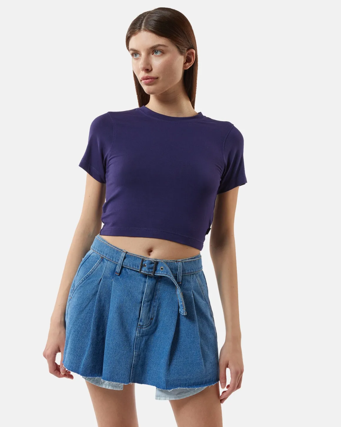 Cropped t-shirt in elastic cotton
