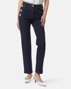 Dark denim jeans with jewel buttons