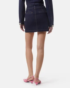 Dark denim miniskirt with jewel buttons