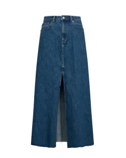 Denim longuette skirt with slit