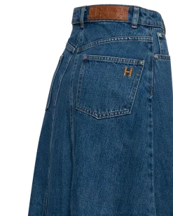 Denim longuette skirt with slit