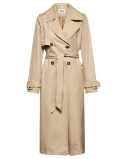 Double-breasted trench coat with belt at the waist