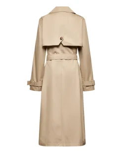 Double-breasted trench coat with belt at the waist
