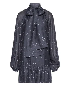 Dress with Bow at the Neck and Graphic Pattern
