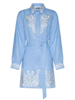 Dress with Decorative Embroidery and Integrated Belt