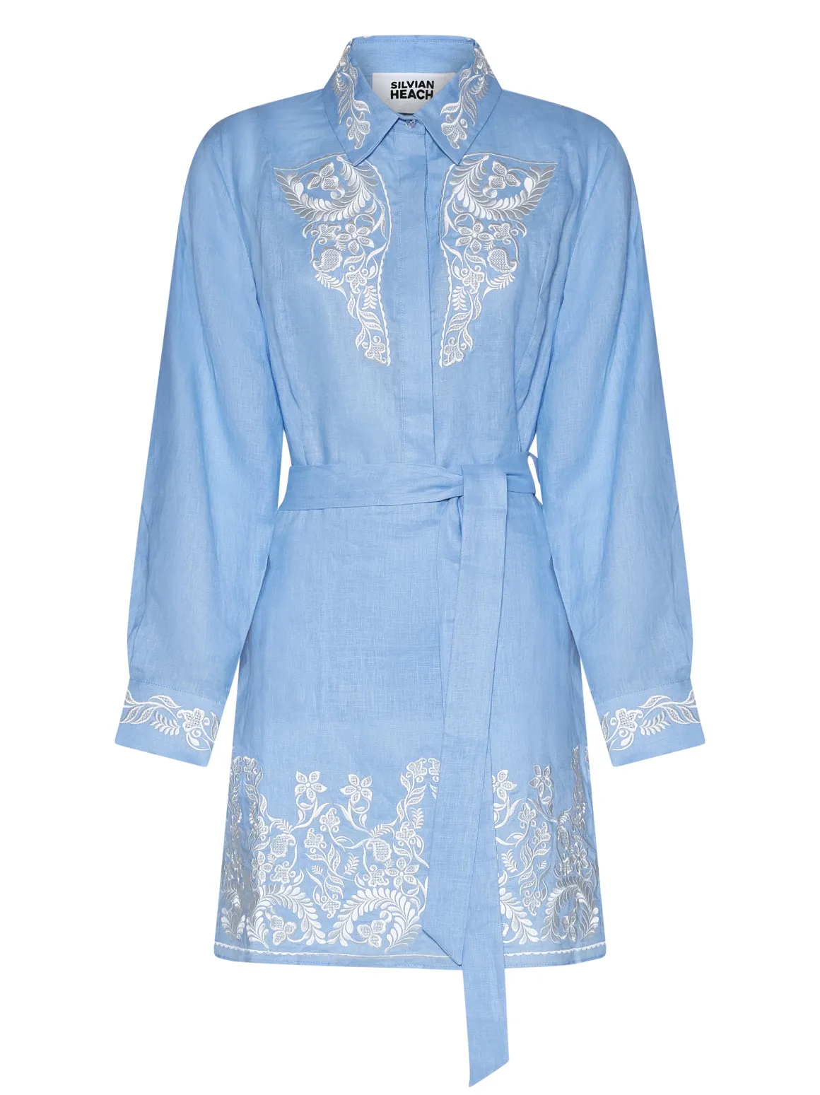 Dress with Decorative Embroidery and Integrated Belt