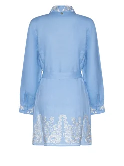Dress with Decorative Embroidery and Integrated Belt