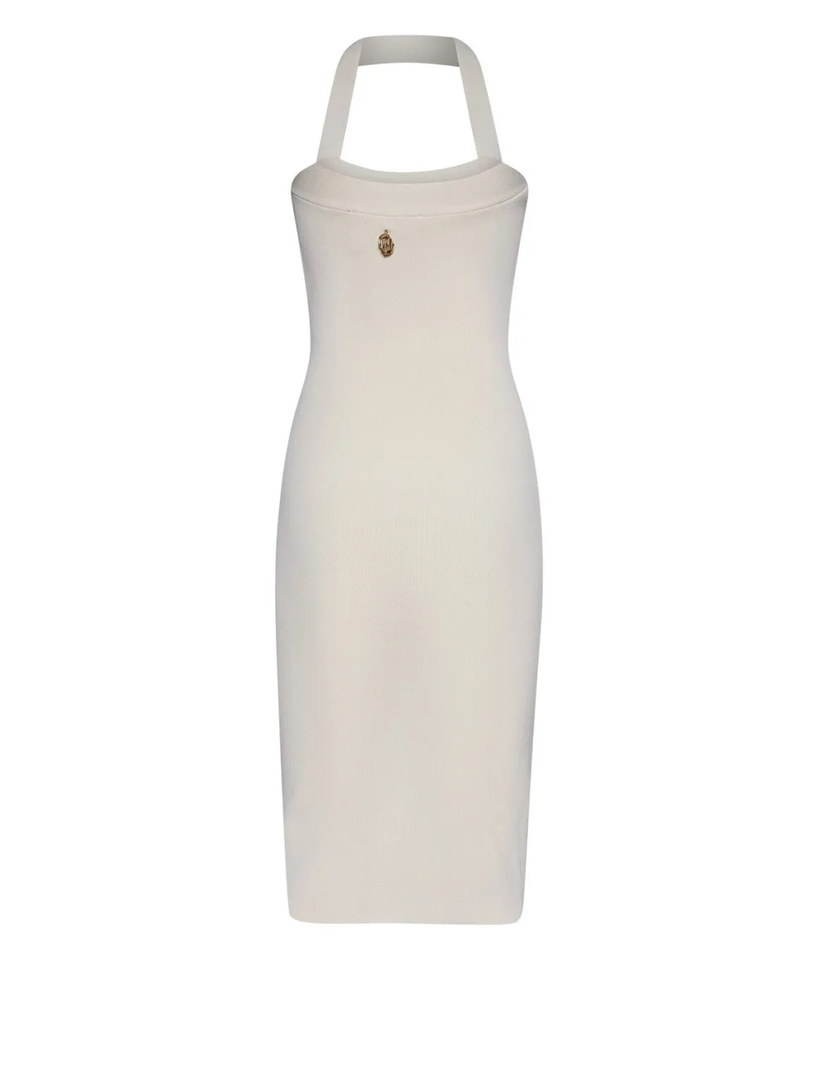 Dress with halter neckline and decorative front closure