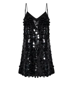 Dress with sequin embroidered surface and essential design