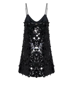 Dress with sequin embroidered surface and essential design