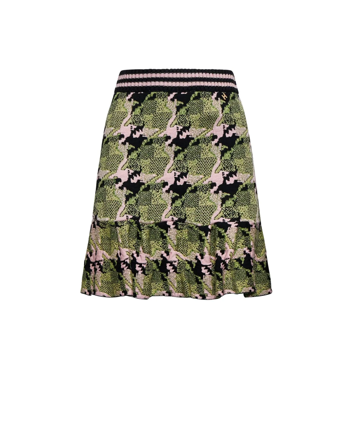 Flared skirt with contrasting pattern