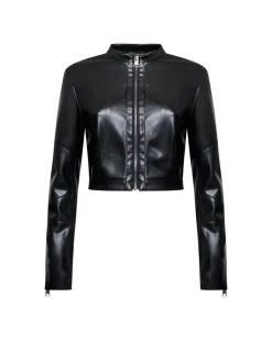 Leather and fabric biker jacket