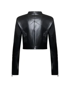 Leather and fabric biker jacket