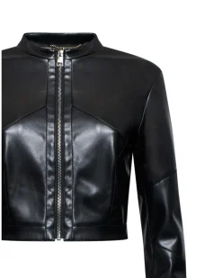 Leather and fabric biker jacket