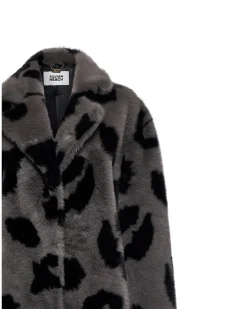 Long animalier faux fur coat