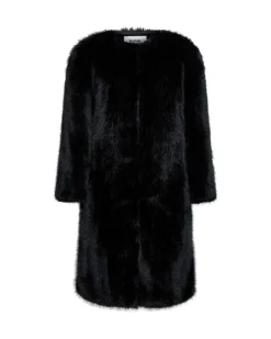 Long black faux fur coat