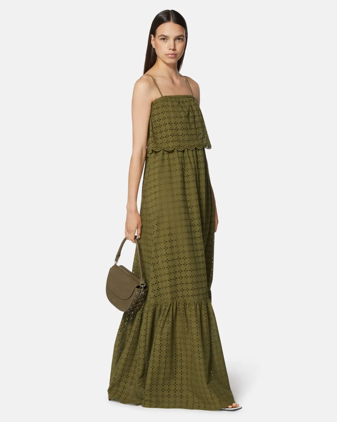 Long dress in sangallo with thin straps