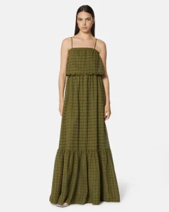 Long dress in sangallo with thin straps