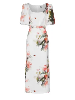 Long Dress with Artistic Pattern and Short Sleeves