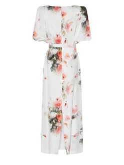 Long Dress with Artistic Pattern and Short Sleeves