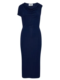 Long Dress with Draped Neckline and Bright Details
