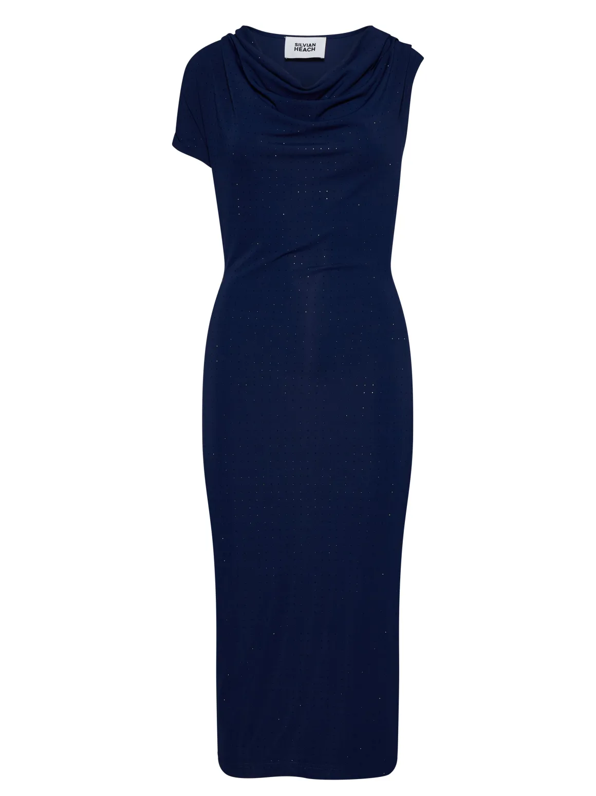 Long Dress with Draped Neckline and Bright Details