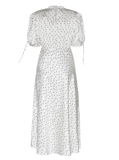 Long dress with graphic pattern and voluminous sleeves