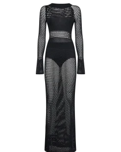 Long dress with mesh structure and sculptural design