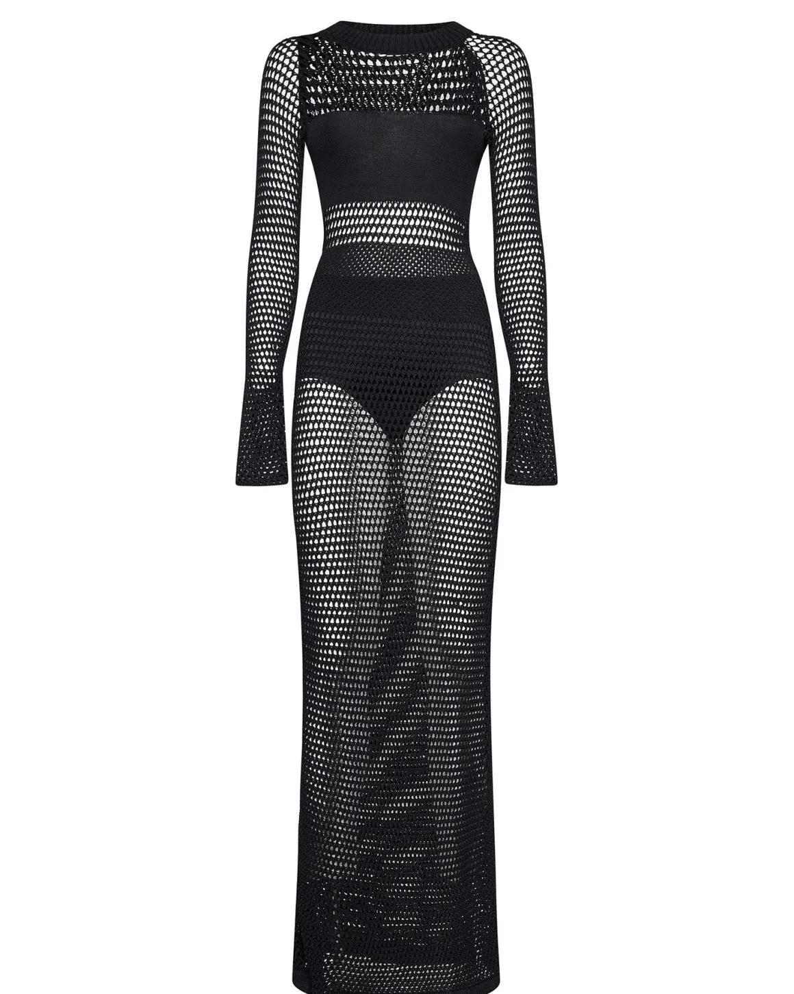 Long dress with mesh structure and sculptural design