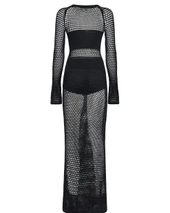 Long dress with mesh structure and sculptural design